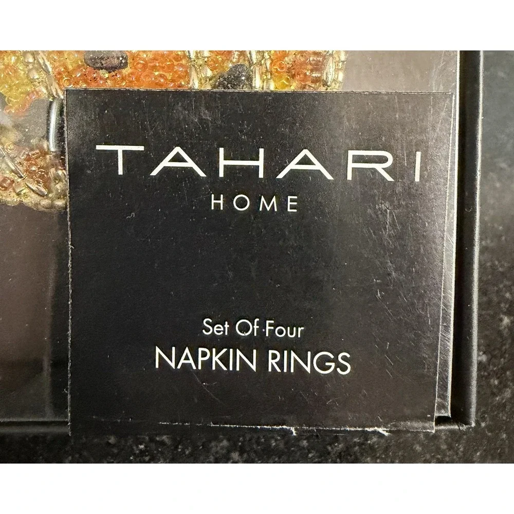 Tahari Home Fly By Night Beaded Pumpkin Jack O'Lantern Napkin Rings Set of 8 NIB